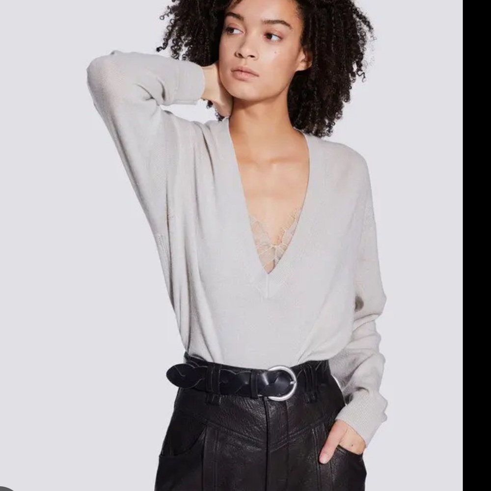 IRO Paris Toritha Sweater V-neck Cashmere Cotton Blend Medium- oversized cropped - Picture 2 of 8